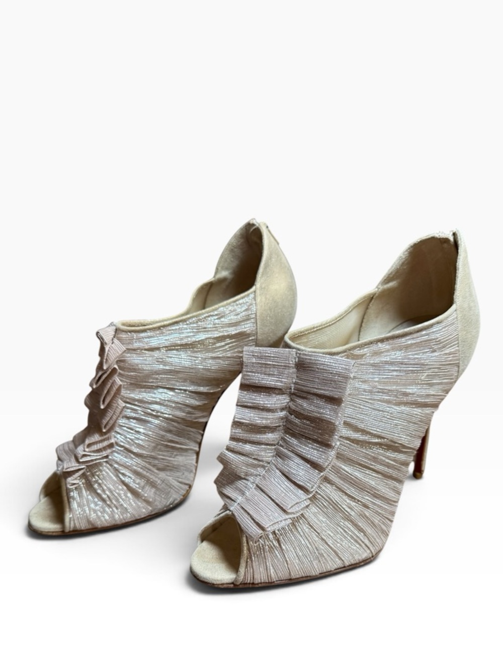Christian Louboutin Canon Gold Lamé Suede Peep Toe Booties Pumps EU 39 US 9 - Picture 2 of 13